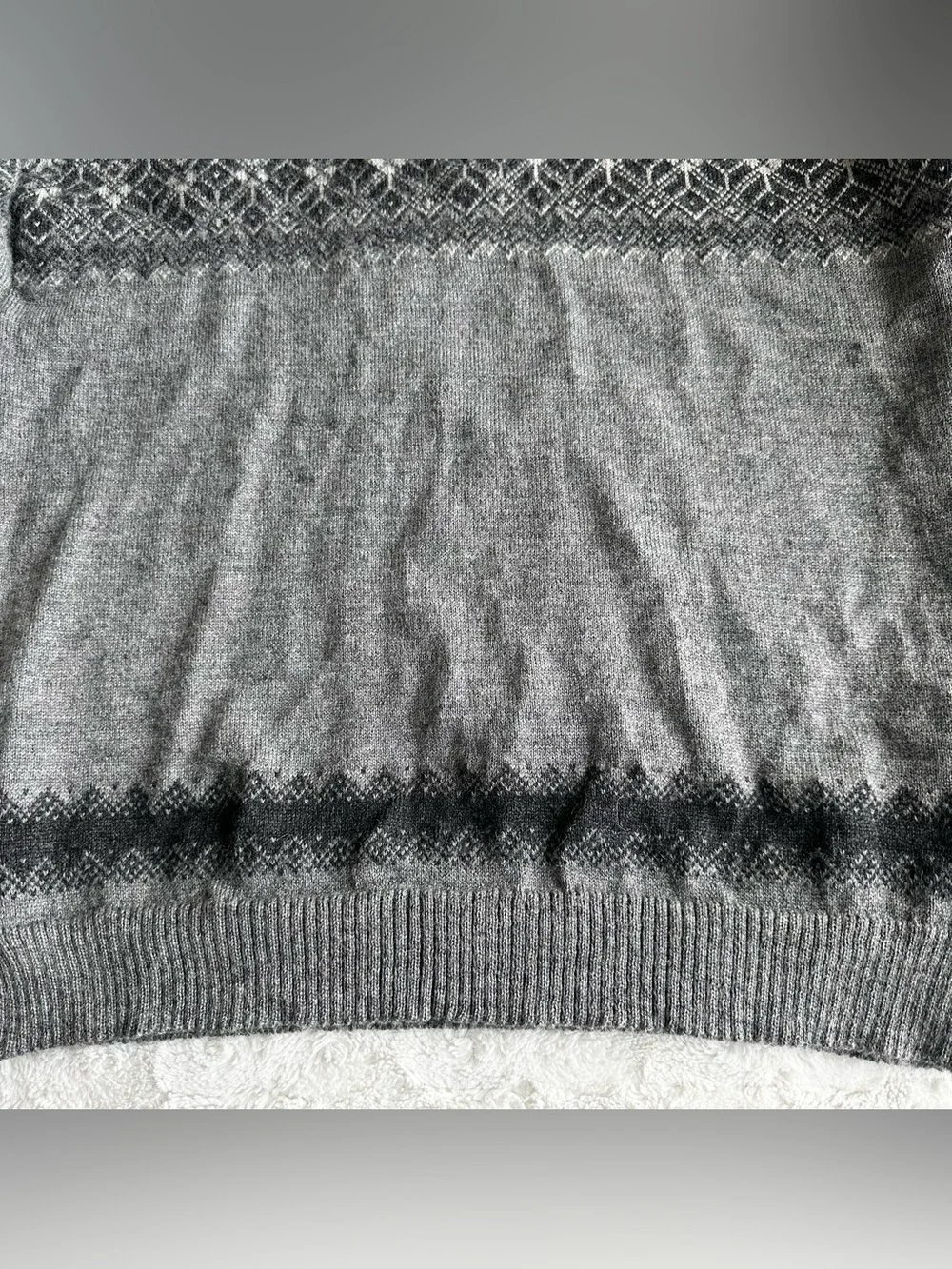 Vintage Dale of Norway Sweater Mens XL Gray Wool Fair Isle 1/4 Zip Ski Nordic